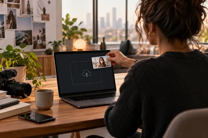 Marketer uploading a reference video into a clean creative workspace