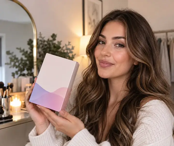 Finished recreated ad preview with a creator presenting a beauty product